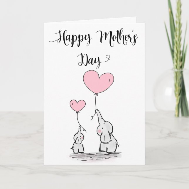 Cute Elephant and Baby Mother's Day Card (Front)