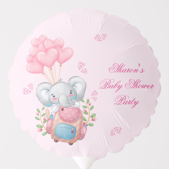 Cute Elephant and Balloon Baby Shower Balloon (Front)