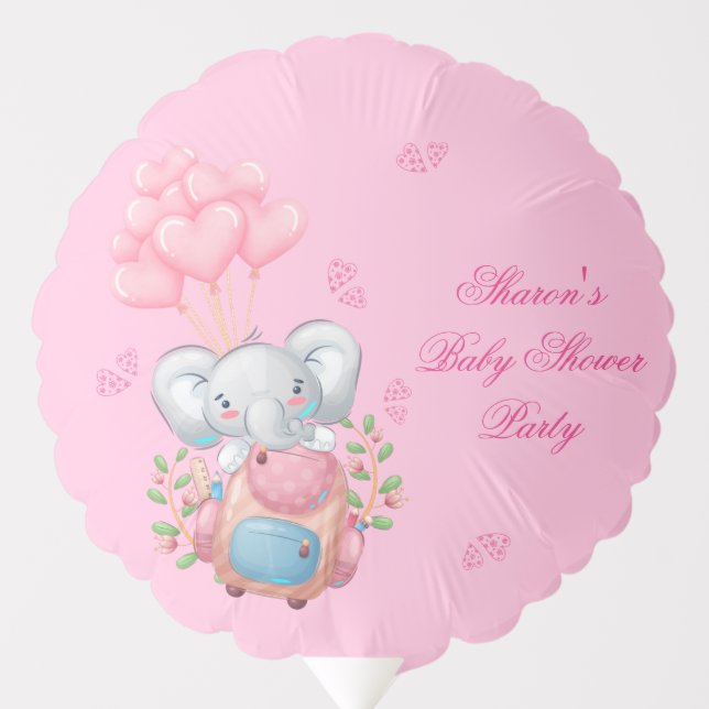 Cute Elephant and Balloon Baby Shower Balloon (Front)