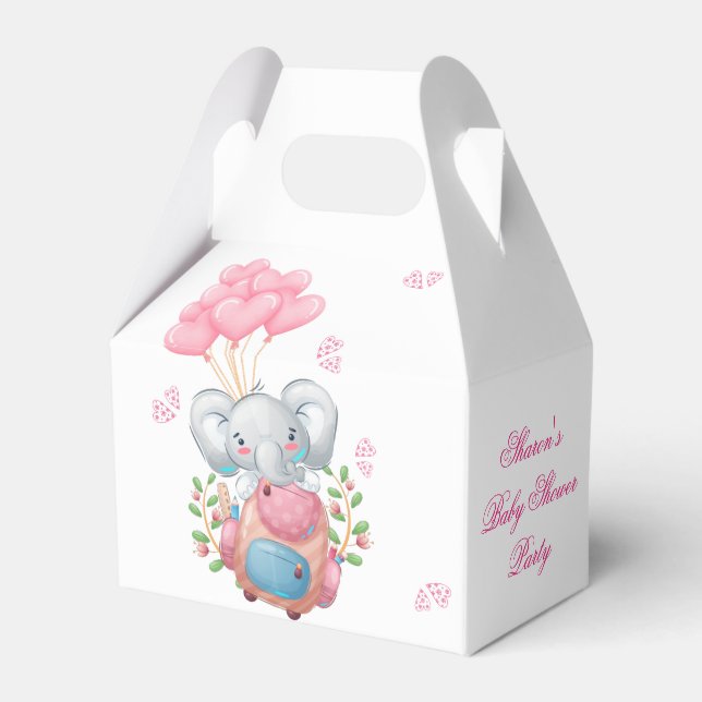 Cute Elephant and Balloon Baby Shower Favor Box (Front Side)