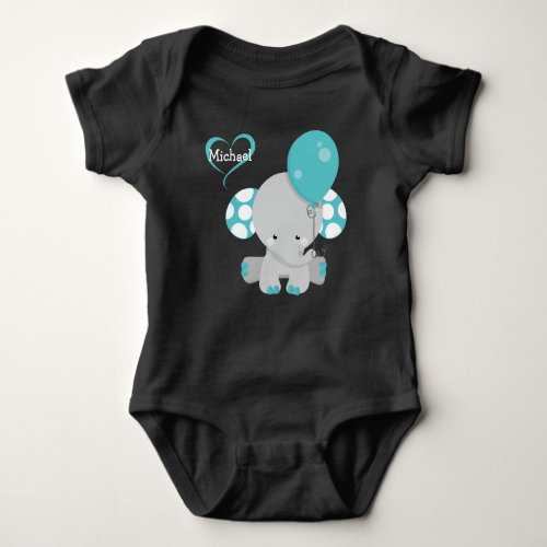 Cute Elephant and Balloon Personalized Baby Bodysuit