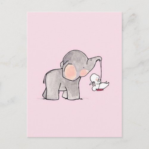 Cute Elephant and Bunny Postcard