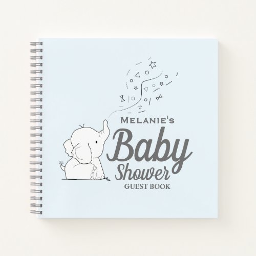 Cute Elephant and Confetti Blue Baby Shower Guest Notebook