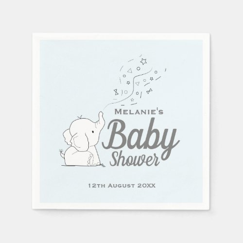 Cute Elephant and Confetti Blue Baby Shower Napkins