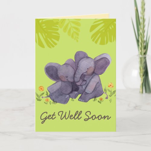 Cute Elephant and Encouragement Get Well Green   C Card