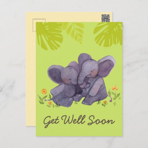 Cute Elephant and Encouragement Get Well Green Pos Postcard