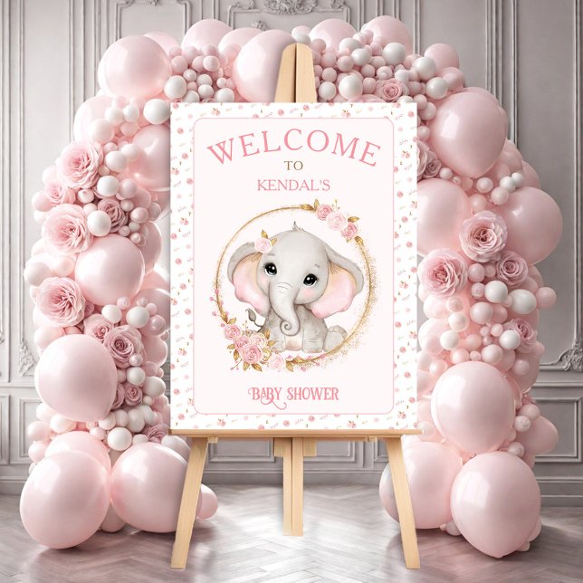 Cute Elephant and Flowers Baby Shower Welcome Sign (Cute Elephant and Flowers Baby Shower Welcome Sign Foam Board)