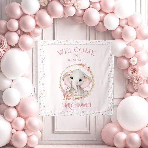 Cute Elephant and Flowers Baby Shower Welcome Sign Tapestry