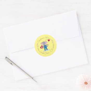 Cute Elephant And Heart Yellow Envelope Seals by ArianeC at Zazzle