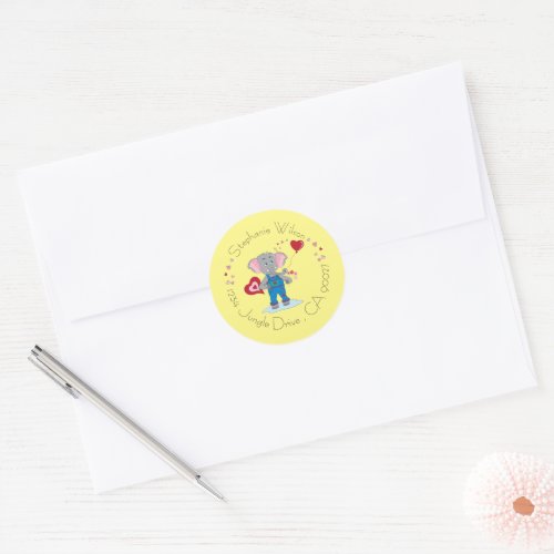 Cute Elephant and Heart Yellow Envelope Seals