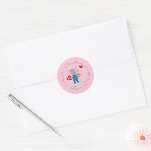 Cute Elephant and Hearts Pink Envelope Seals