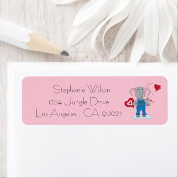 Cute Elephant And Hearts Pink Return Address Label by ArianeC at Zazzle