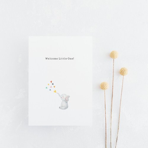 Cute Elephant And Hearts Welcome New Baby Card