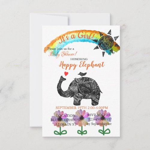 Cute Elephant and His Friends Baby Shower Invitation