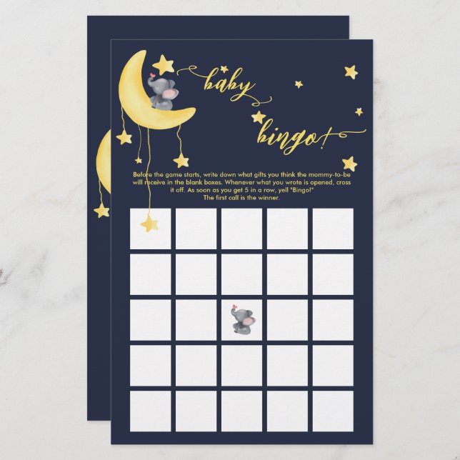 Cute Elephant And Little Butterfly Baby Bingo Game (Front/Back)
