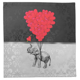 Cute elephant and love heart on gray napkin