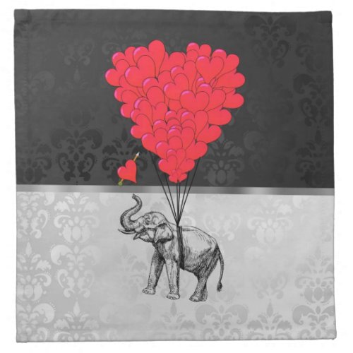 Cute elephant and love heart on gray napkin