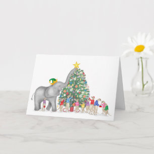 Cute elephant and meerkats Christmas card