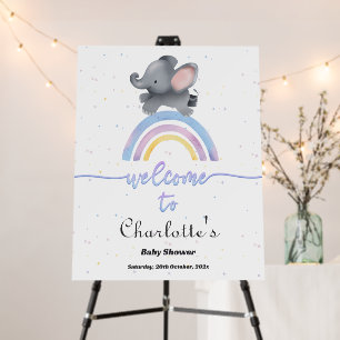 Cute Elephant and Rainbow Baby Shower Welcome Sign