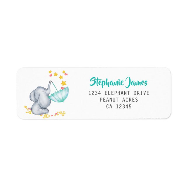 Cute Elephant and Stars Baby Shower Return Address Label (Front)