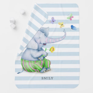Cute elephant and stripes baby blanket