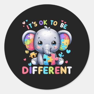 Cute Elephant Autism Awareness Its Ok To Be Differ Classic Round Sticker