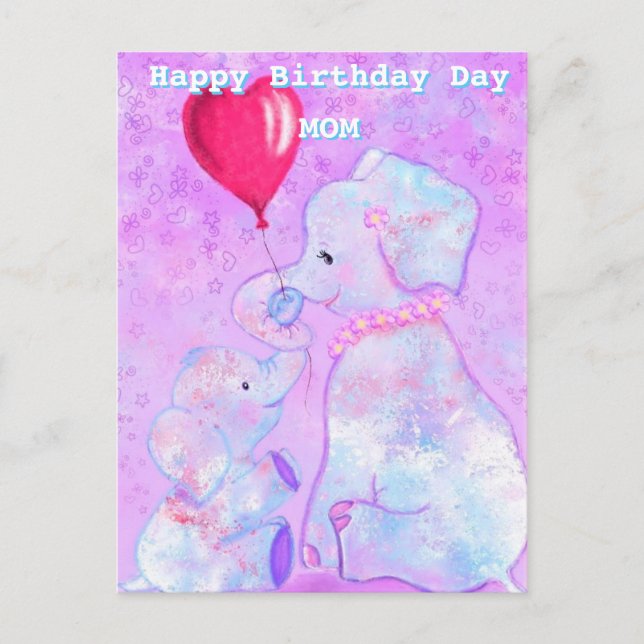 Cute Elephant Baby and Mom Birthday Cards (Front)