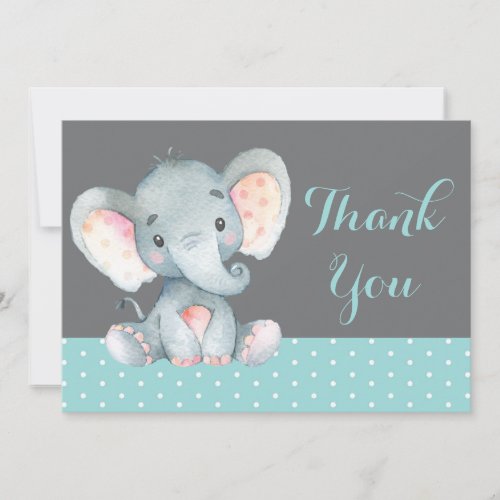 Cute Elephant Baby Aqua Teal Turquoise and Gray Thank You Card