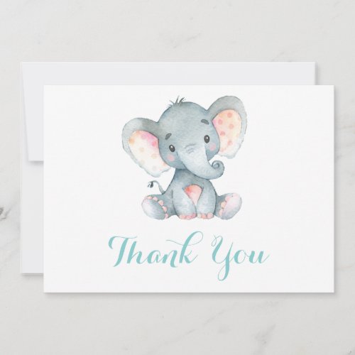 Cute Elephant Baby Aqua Teal Turquoise and Gray Thank You Card