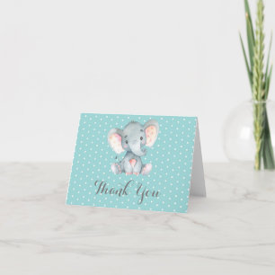 Cute Elephant Baby Aqua Teal Turquoise and Gray Thank You Card