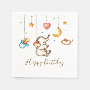 Cute Elephant baby birthday party Napkins