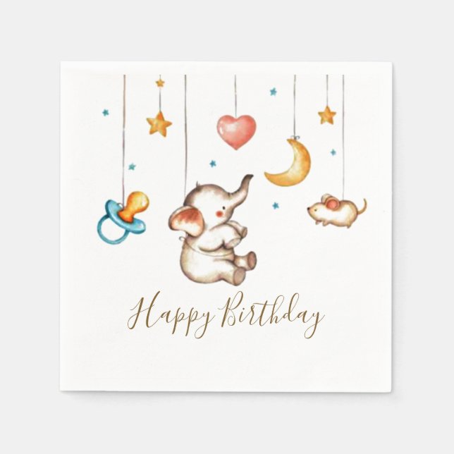 Cute Elephant baby birthday party Napkins (Front)