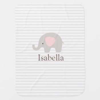 Cute Elephant Baby Blanket Pink Taupe Stripes Girl by MinaStudio at Zazzle
