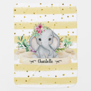 Cute Elephant Baby Blanket With Child Name