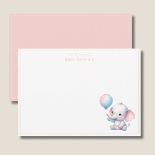 Cute Elephant Baby Blush Pink Nursery Thank You  Note Card