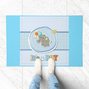 Cute Elephant Baby Boy Announcement Doormat