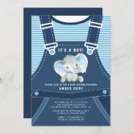 Cute Elephant Baby Boy Baby Shower Invitation