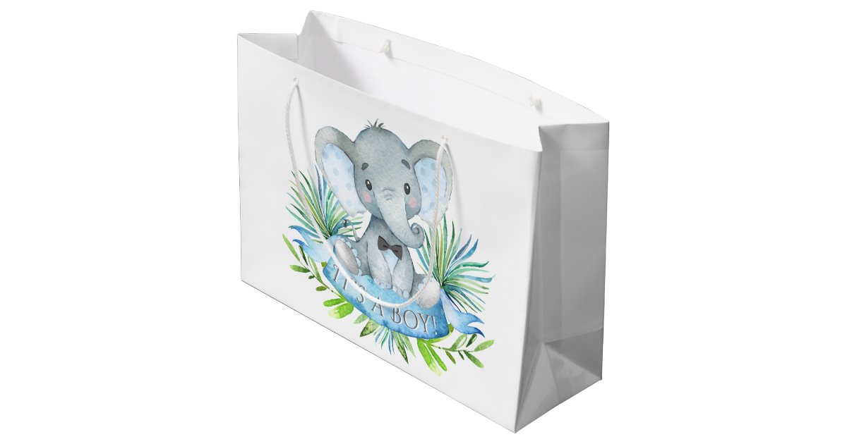 Cute Elephant Baby Boy Baby Shower Large Gift Bag Zazzle