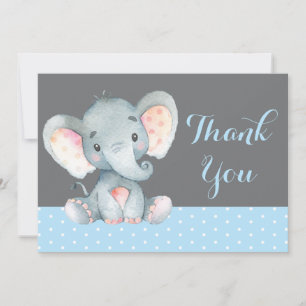 Cute Elephant Baby Boy Blue and Gray Thank You Card