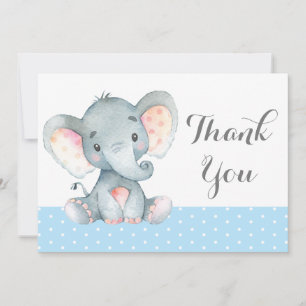 Cute Elephant Baby Boy Blue and Gray Thank You Card