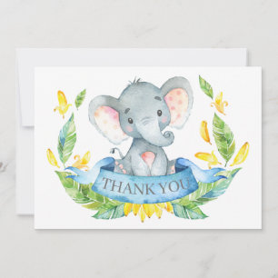 Cute Elephant Baby Boy Blue and Gray Thank You Card