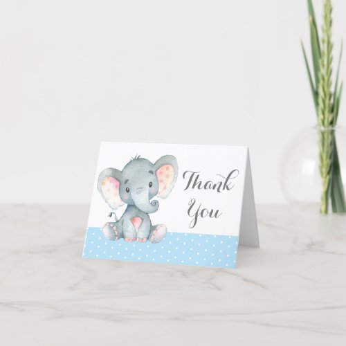 Cute Elephant Baby Boy Blue and Gray Thank You Card