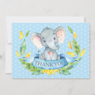 Cute Elephant Baby Boy Blue and Gray Thank You Card