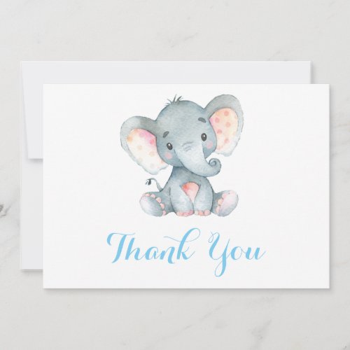 Cute Elephant Baby Boy Blue and Gray Thank You Card