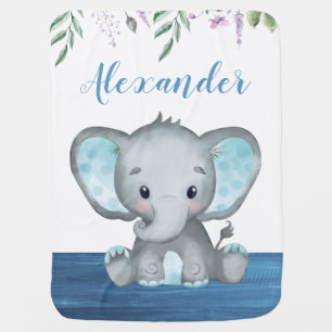 Cute Elephant Baby Boy Custom Name Wood Blanket