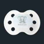 Cute Elephant Baby Boy Pacifier<br><div class="desc">This adorable baby pacifier features blue and gray baby boy elephant on a blue ombre background. Personalize with baby's name. Easily customized by clicking personalize.</div>