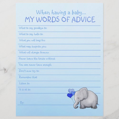 Cute Elephant Baby Boy Shower Advice Template