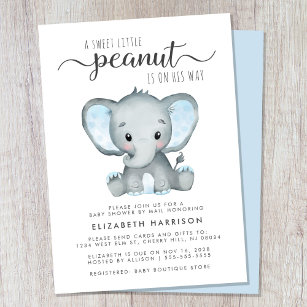 Cute Elephant Baby Boy Shower By Mail Invitation