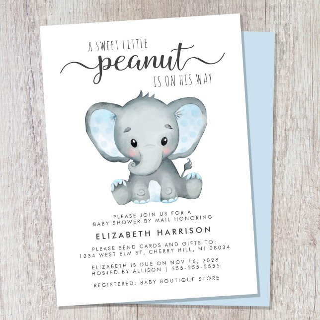 Cute Elephant Baby Boy Shower By Mail Invitation (Cute baby boy shower by mail invitation)