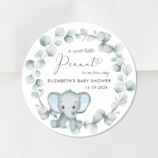 Cute Elephant Baby Boy Shower Classic Round Sticker (Creator Uploaded)